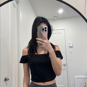 Black Off-Shoulder Ribbed Top